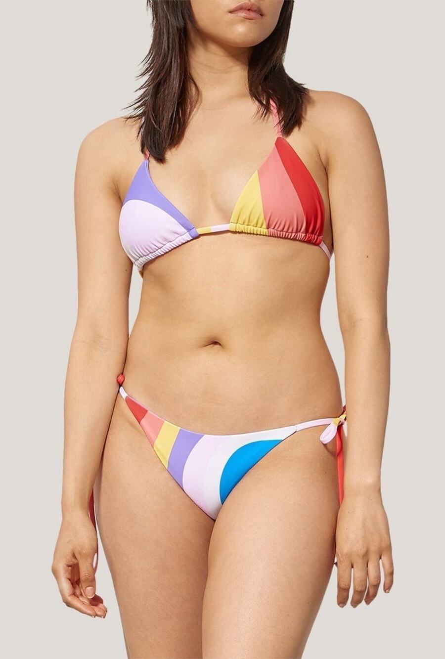 Mara Hoffman Rae Lei Rainbow Striped Triangle String Tie Bikini Swimsuit Top M